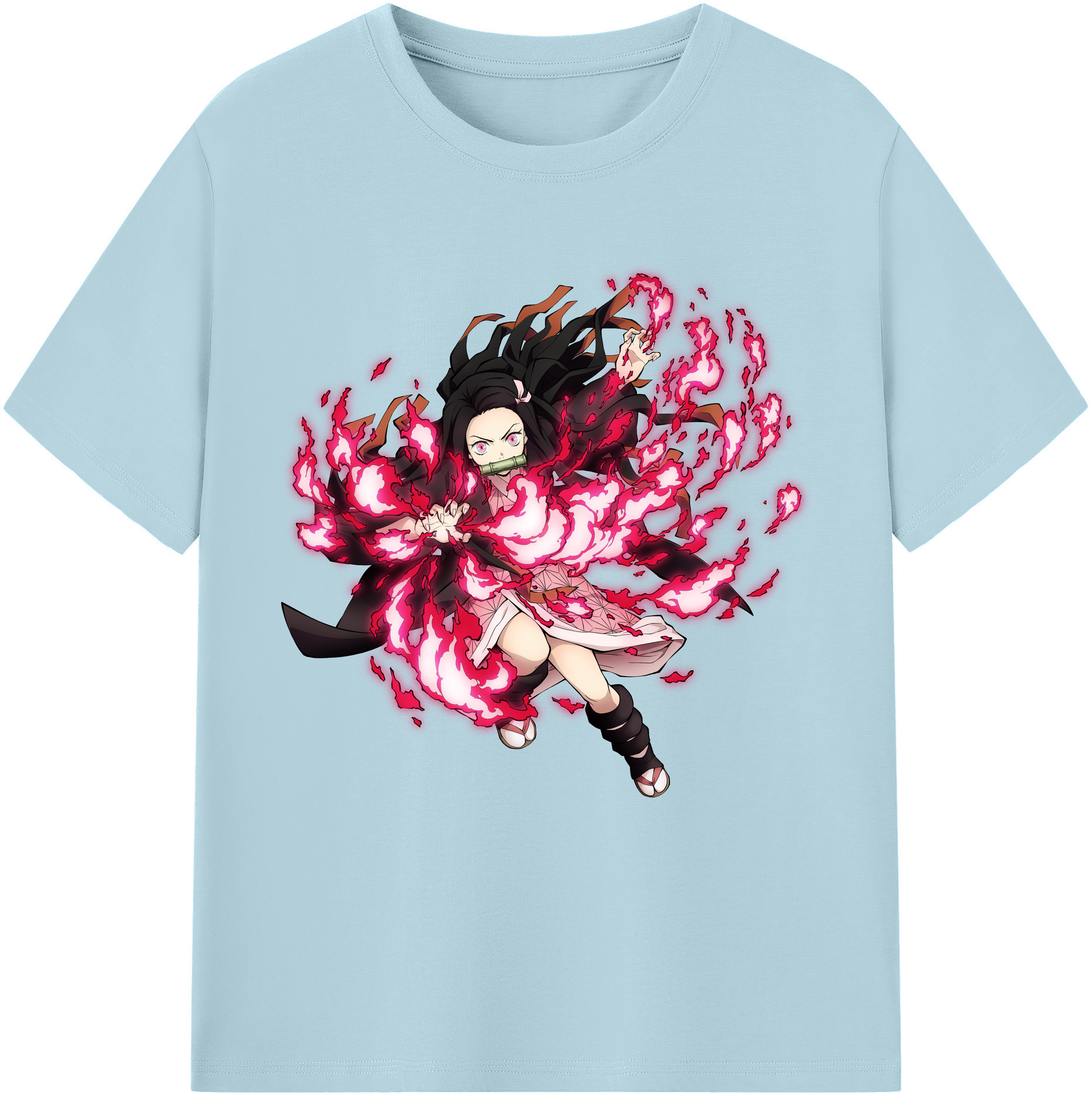 （画像用） 鬼滅の刃（きめつのやいば）竈門 禰󠄀豆子／かまど ねずこ Kamado Nezuko 綿100％半袖Tシャツ（フロントプリント）